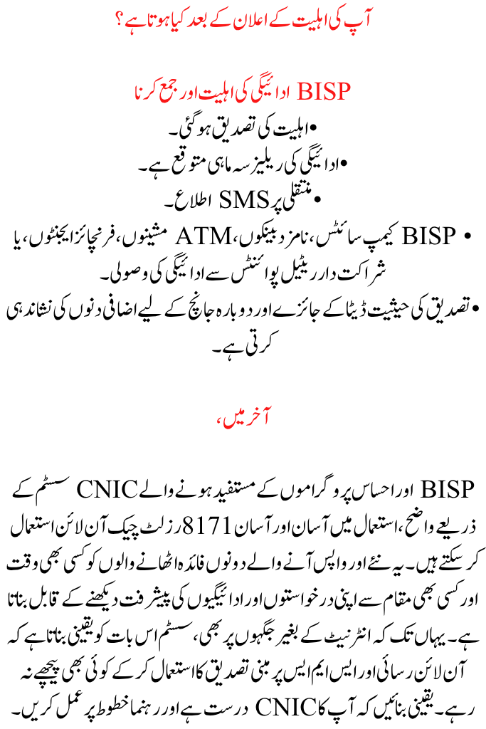 CNIC's Online BISP 8171 Result Check